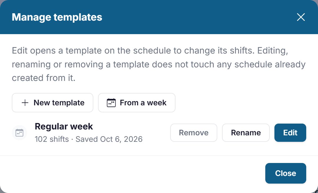 The list of saved templates, with New template and From a week