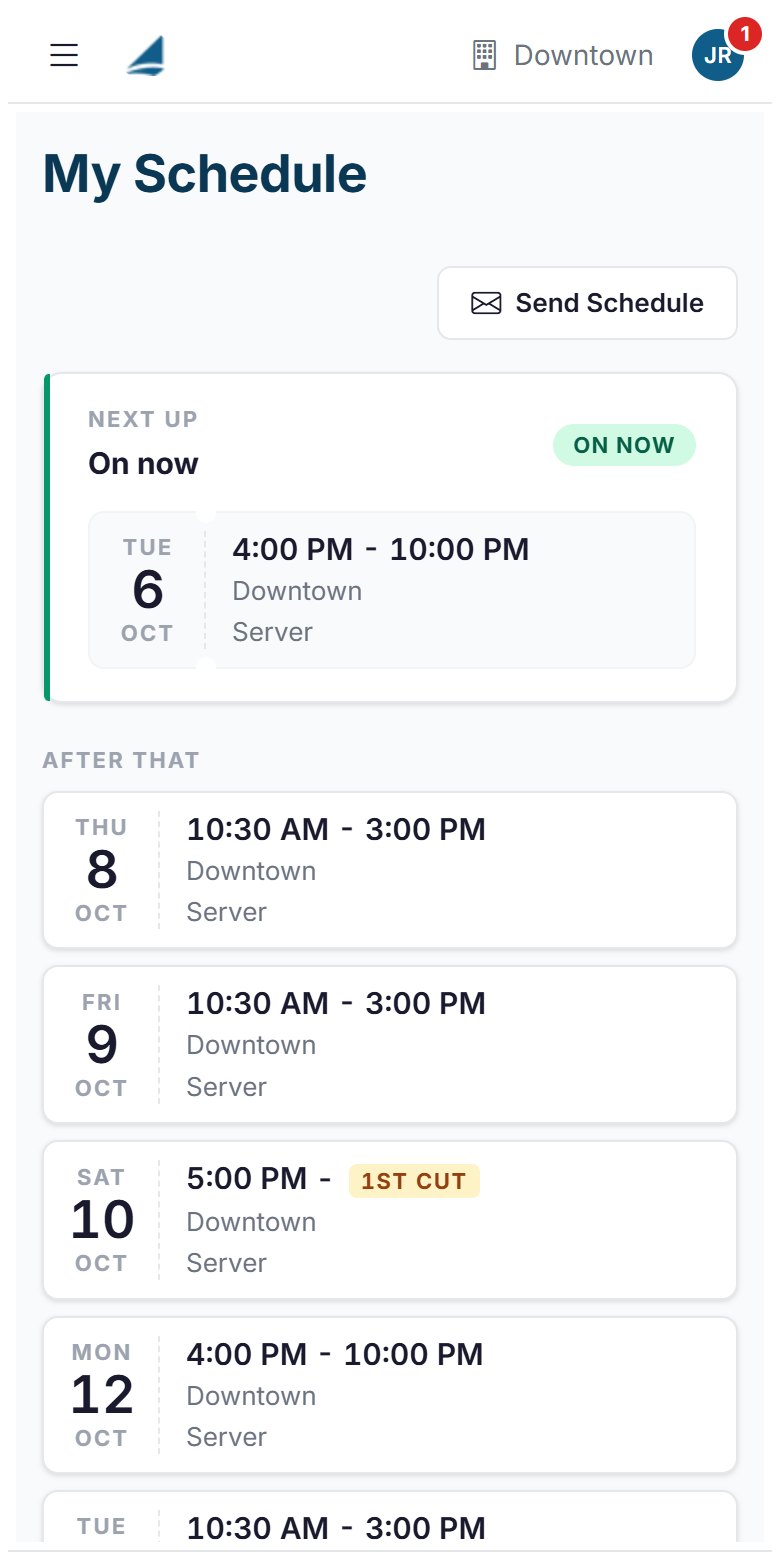 An employee's upcoming shifts on a phone
