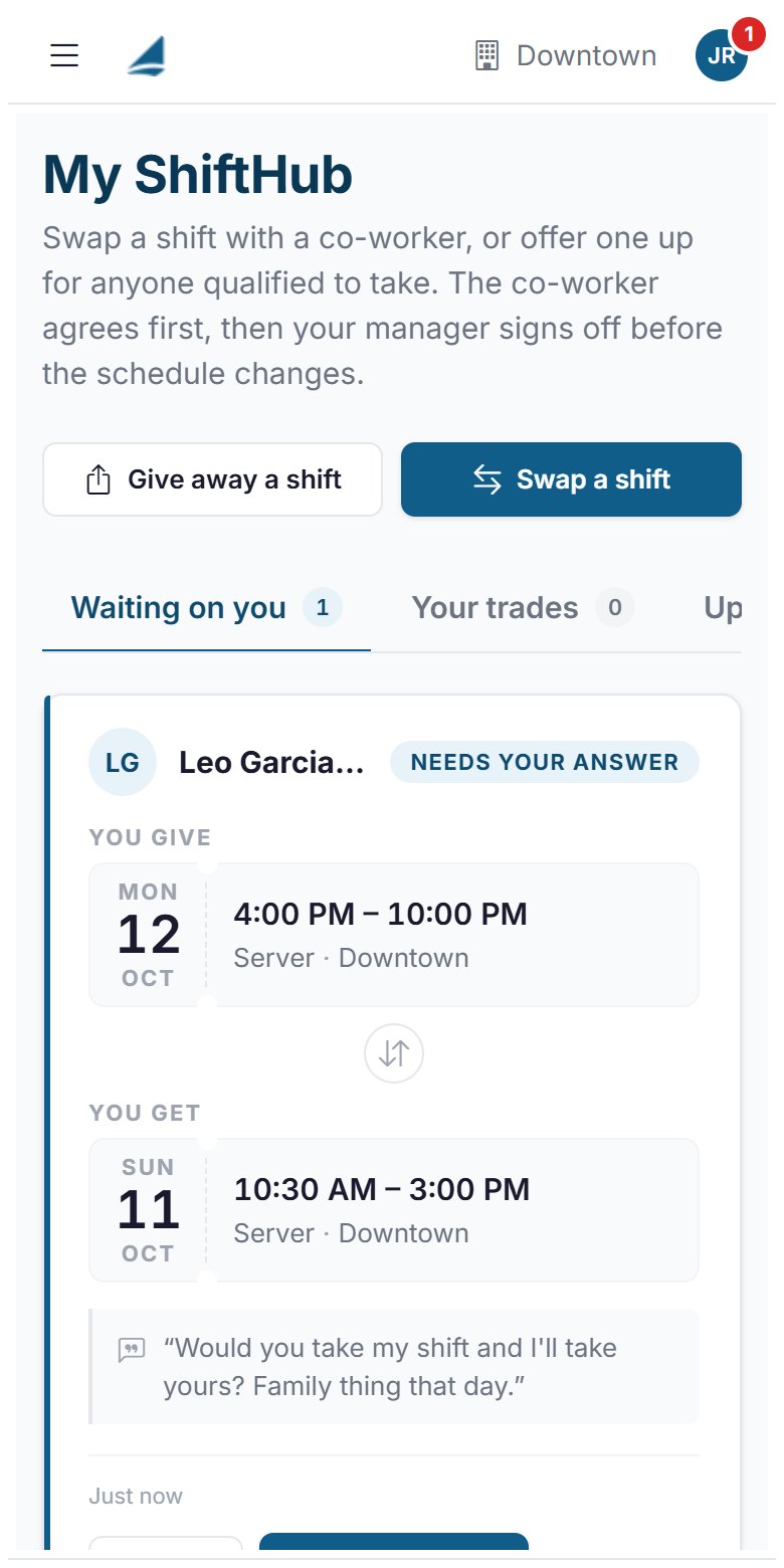 An employee answering a swap request on their phone