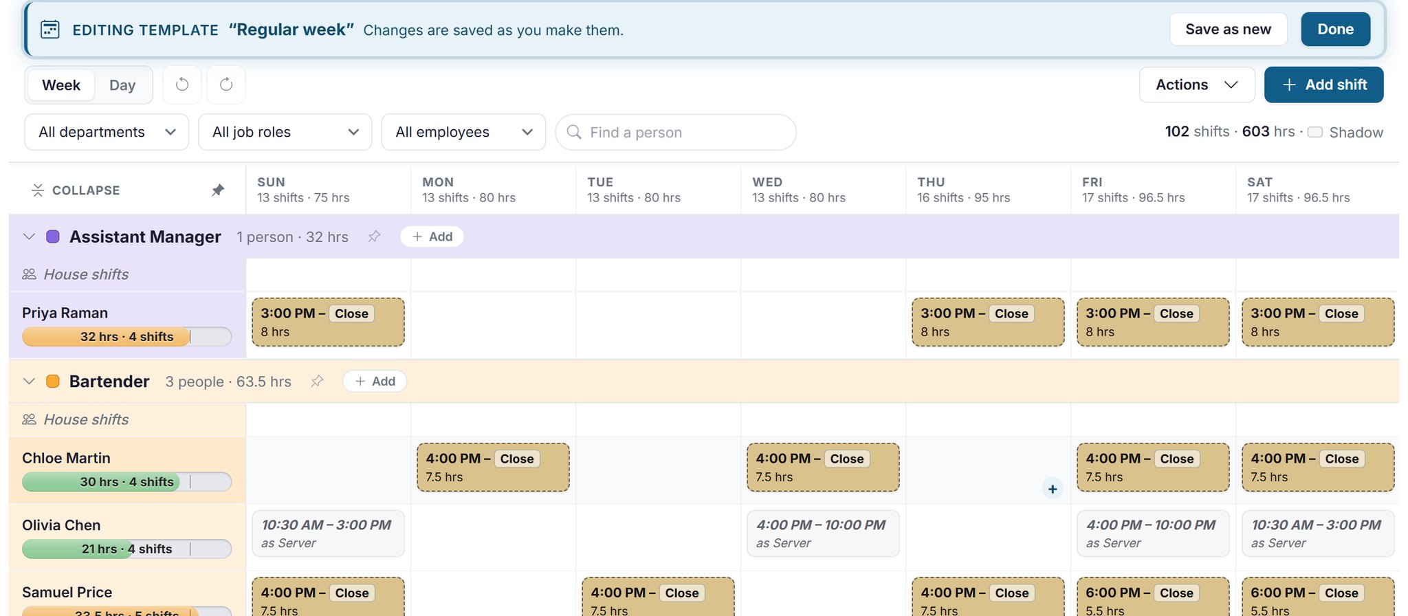 A template open on the schedule for editing